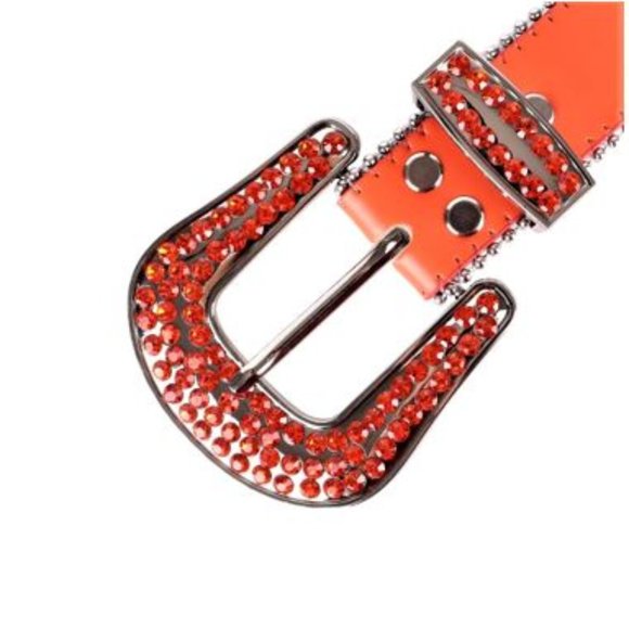 Rhinestone Belt–SUN030–Orange Belt, Multi-Colored Rhinestones & Silver Studs - Picture 4 of 6